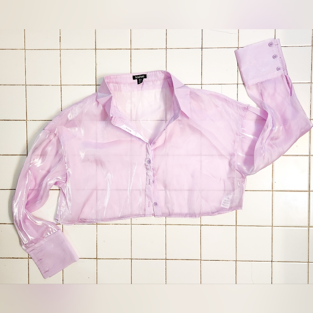 Boohoo Light Pink Sheer Crop Top